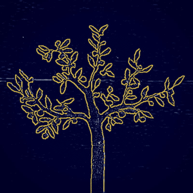 Blue background, golden tree